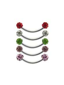 1/5pcs Full Rhinestone Ball Eyebrow Ring, Stainless Steel Round Ball Multi-Color Eyebrow Stud, Unisex Eyebrow Jewelry - Diamond Ball Model - View 2