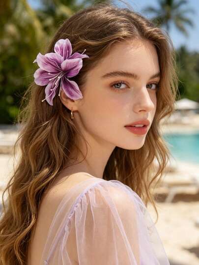1pc Rhododendron Flower Hair Clip, Bohemian Style, Versatile Hair Accessory For Girls, Suitable For Travel & Photography