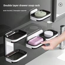 1pc Bathroom Wall Mounted Soap Dish, Double Layer No-Drill Wall Mounted Soap Holder, Self-Draining Soap Rack, Suitable For Soap, Silicone Soap Holder With Drainage Holes, Soap Dish, Soap Rack, Soap Bottle, Cup, Sink Or Countertop Storage Rack, Kitchen Countertop Home Bathroom Decor, Autumn Decor, Back To School Decor - View 4