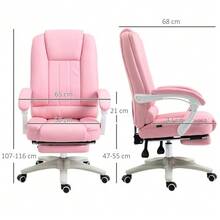 Office Chair, Desk Chair, Footrest, Reclining Function, Wheels, Height Adjustable, Faux Leather, Pink - Pink - View 7