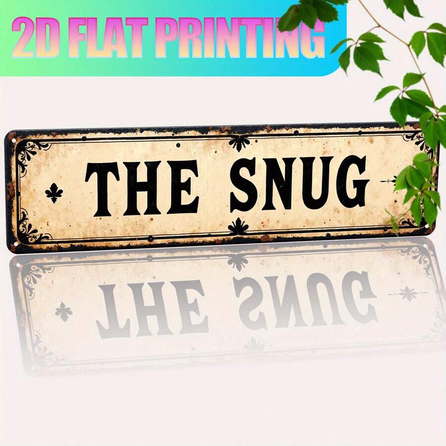 2D flache Retro Wandkunst Schild "The Snug" - Zuhause, Männerhöhle, Küche, Bauernhaus, Badezimmer, Café, Garage, Veranda, Außenbereich - 15.7x3.9 Inches, humorvolle Bastelzimmer Dekoration, Metallwandkunst, perfekte Raumdekoration - A - Übersicht 1