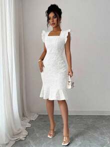 Vestido elegante de jacquard para ir al trabajo, verano - Blanco - Ver 6