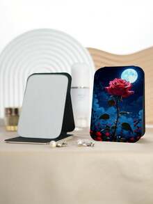 1pc Floral Countryside Oil Painting Style Compact Folding Makeup Mirror, Lightweight Durable PU Leather, Suitable For Travel, Gatherings, Work, School, All Ages - Multicolor - View 7