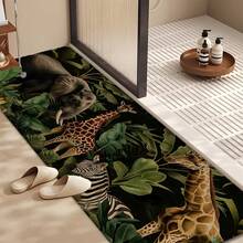 1pc Animal Pattern Printed Linen Kitchen Rug, Carpet, Mat, Bathroom Mat, Doormat, 3D Printed Rectangle, Suitable For Living Room, Bedroom, Hallway, Bathroom, Laundry Room - Polyester Carpet, Indoor Outdoor Home Decor - Multicolor - View 3