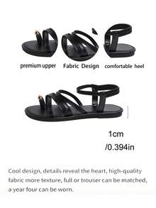 Women's Fashion Flat Thong Sandals, Melon Seed Metal Buckle, Criss-Cross Elastic Ankle Strap Design, Minimalist Chic Style, Suitable For Daily Commute, Beach Vacation, Versatile And Comfortable, Slimming - Black - View 4