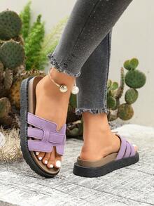 New Fashion Buckle Open Toe Platform Slippers, Comfortable Versatile Dirt-Resistant Beach Sandals Suitable For Daily Wear - Purple - View 4