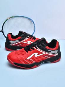 1 Pair Unisex Sports Casual Shoes, Badminton Shoes, Low-Top Tennis Shoes, Breathable Mesh, Comfortable Professional Table Tennis Shoes, Shock-Absorbing & Supportive, Suitable For Pickleball, Outdoor Sports - Red - View 10