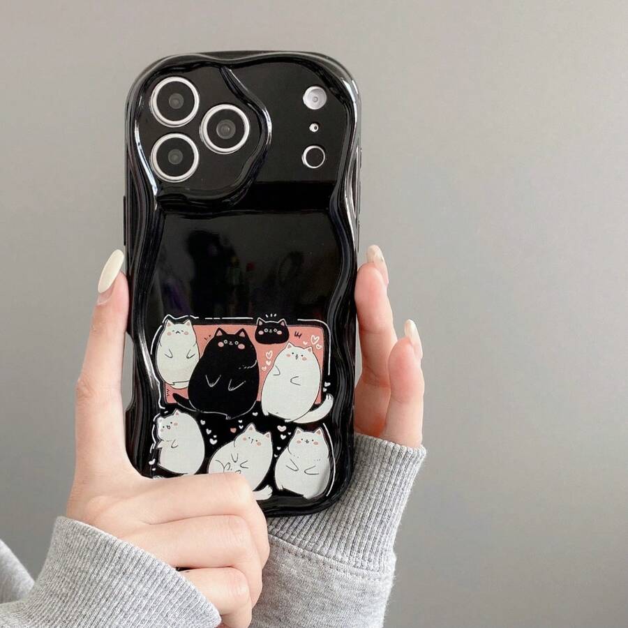 Ốp điện thoại hình mèo lười dễ thương, màu kem, hình dáng bất đối xứng, tương thích với iPhone 17 Pro Max/16/15/14/13/12/11, S26U/S25/S24/S23/S22/A57/37/56/36/26/27/17/16/15, Note 20 Ultra, Reno Y X5/X6/X7X/8/X9, MT, v.v. [Phiên bản quốc tế, không phải nội địa] - màu đen - Xem 1