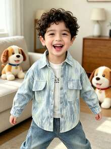 Boys' Letter Print Casual Shirt For Spring - Baby Blue - View 8