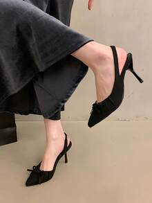 hanxiangyuzu 2026 Summer New Leopard Print Bow Closed Toe Sandals, Elegant Pointed Toe Stiletto High Heels For Women, Suitable For Party And Wedding - Black - View 8