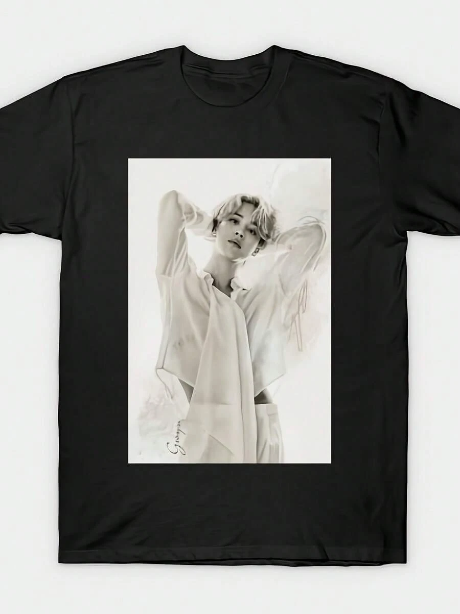 Camiseta de hombre con diseño de Jimin, cuello redondo, manga corta, corte regular, ropa casual, cómoda para todas las estaciones, adecuada para el Día de San Valentín, el Día del Padre, Navidad y uso diario.| Camiseta de cuello redondo| Blusas de textura suave para mujer, camisas de mujer, tops, maija, maija mujer, ropa para clima cálido, atuendo de verano, atuendo de fiesta. - Negro - Ver 1