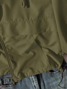 Chaqueta cortavientos casual color caqui, simple y de moda para uso diario en otoño/invierno - Verde militar - Ver 6