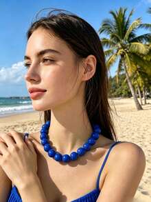 1 chiếc vòng cổ ngọc trai phong cách Bohemian tối giản với hạt cườm lớn, thích hợp cho các bữa tiệc, có các màu hồng, đỏ hồng, xám, xanh dương, xanh lá cây, vàng, tím, đen. - vòng cổ - Xem 14