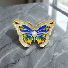 Elegant Colorful Butterfly Brooch, Rhinestone & Faux Pearl Enamel Brooch, Vintage Golden Color Accessory For Coat & Dress - Multicolor - View 9