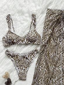 Conjunto de 2 piezas de top de tirantes con lunares y falda con cordón.El top de escote cuadrado resalta las líneas del cuello y los hombros. - Verde - Ver 2