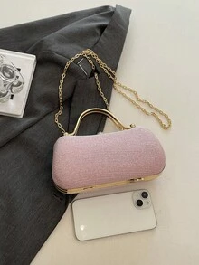 时尚迷你闪亮金属链亮片/闪光便携金色女士晚宴包，优雅婚礼斜挎包 - 粉色 - 查看 10