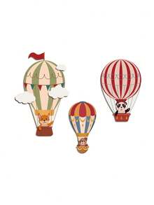 3pcs Forest Animal Hot Air Balloon Decor, Including Cute Fox And Panda Decorations, Suitable For Amusement Park Wall Decor, Baby Shower Party And Baby Theme Party - Multicolor - View 6