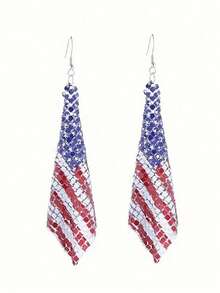 1 Pair Retro Creative Red White Blue Net Fabric USA Flag Design Dangle Earrings For Women, Suitable For 4th Of July Party, Gift-Giving, Everyday Wear Valentine's Day Gifts For Wife, Girlfriend, And Mother, As Well As Holiday Gifts And Couple Jewelry FYWW - 耳環 - 查看 9