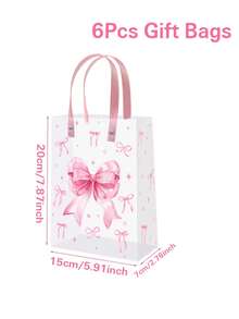 6 piezas Bolsas de regalo con lazo rosa, bolsas de fiesta transparentes con asas, decoraciones de fiesta de cumpleaños con lazo rosa, bolsas de embalaje de regalo para fiestas de boda y cumpleaños, decoraciones para fiesta de 1er cumpleaños, decoraciones para baby shower de niña, decoraciones para fiesta de revelación de género, decoraciones para despedida de soltera, suministros para fiesta de niña bebé - lazo rosa - Ver 10