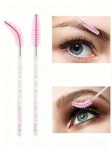 100/50/30/20/10pcs Eyelash Brushes, Mascara Brushes, Soft Disposable Eyebrow Brushes, Eyelash Extension Brushes, Eyebrow Brushes, Castor Oil Brushes (Crystal Pink), Free Gift - Pink - View 4