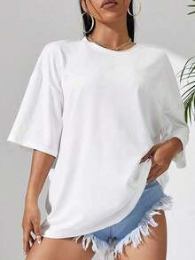 1 piezas de la camiseta de las mujeres, de moda fresco casual camiseta cuello de la tripulación con letras impresas, ropa de suéter de las mujeres para todas las estaciones (primavera, verano, otoño, invierno), traje para deportes / playa / calle / fiesta, como regalo para él / ella, amigos-180g y 100% algodón (S-3XL, Envío local) - Blanco 2 - Ver 4