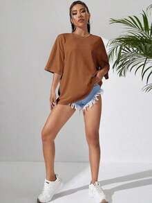Solid Color T-Shirt - Brown - View 5