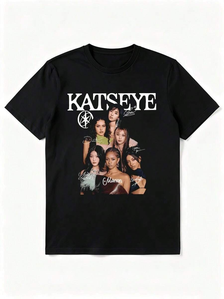 Retro Katseye T-Shirt, Katseye Beautiful Chaos Album Shirt, Katseye Gnarly Shirt, Gabriela Shirt, Katseye Soft Is Strong Tee Sweater-Vintage Street Style Unisex Loose Cotton Short Sleeve Crew Neck T-Shirt, , T-Shirts For Men, Streetwear, Summer, - Đen 4 - Xem 1