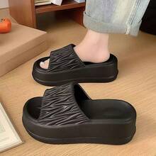 Sandal Selop Wanita Super Lembut EVA Ringan & Nyaman, Warna Polos, Platform 7cm, Cocok Untuk Remaja, Hitam, Musim Panas - Hitam bergaris - View 3