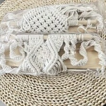 1pc Handmade Bohemian Woven Wall Hanging Shelf, 2-Tier Wooden Design, Can Hold Books, Potted Plants, Decor, Suitable For Living Room, Office, Bedroom, Vacation Rental - Beige - View 7