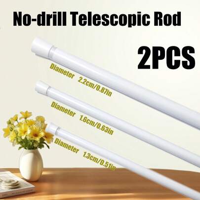 2pcs Tension Curtain Rod, Spring Tension Adjustable Non Slip No Drilling For Windows Bathroom Closet Kitchen Home Decoration, Telescopic Rod, Clothes Drying Rod Door Curtain Rod Bath Towel Rod Shower Curtain Rod