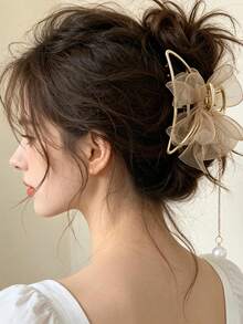 1pc Women's Hair Claw Clip, Delicate Mesh Bow Tassel Hair Accessory, Bridal Headpiece, Suitable For Casual Daily Wear Occipital Hair Clip - Multicolor - View 2