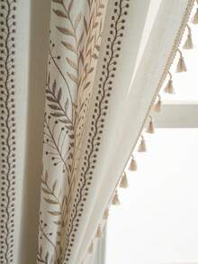 MineLain 1pc European Style Embroidered Leaf Curtain, Rod Pocket Design No Drilling Required, Tassel Decor, Room Divider, Kitchen Short Curtain, Suitable For Bedroom, Living Room, Balcony, Cafe, Hotel Decoration, Daily Home Window Decor, Outdoor Use, Spring/Summer - Brown - View 22