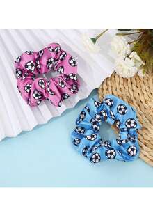 4/1pc Cute Football Cartoon Printed Silk Scrunchie, Gentle No Hair Damage, Fashion Daily Hair Tie, Perfect For Daily Wear, Outdoor Travel, Sports Events & General Festivals, Practical Hair Accessories, Hair - Multicolor - View 10