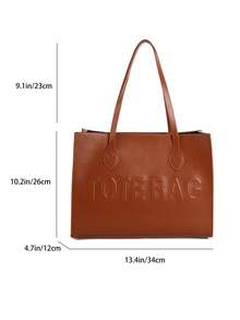 Bolso de mano grande para mujer, de material de piel sintética, con diseño de doble correa para el hombro, espacioso para ir al trabajo y de compras - Marrón - Ver 7