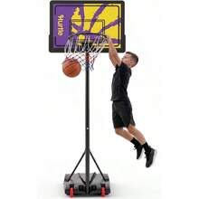 Basketball Hoop Adjustable 5 To FT Portable Basketball Hoop Indoor Outdoor Youth Basketball Hoop With Wheels Driveway Backyard Backboard Blue Yellow - Blue/Yellow - View 1