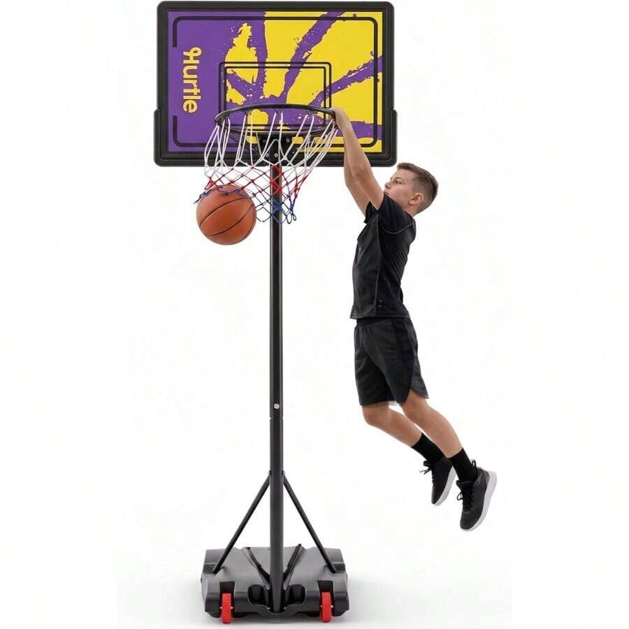 Basketball Hoop Adjustable 5 To FT Portable Basketball Hoop Indoor Outdoor Youth Basketball Hoop With Wheels Driveway Backyard Backboard Blue Yellow - Blue/Yellow - View 1