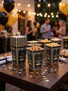 Luxury Black Gold Graduation Popcorn Boxes Elegant Foldable Paper Snack Holder For Grad Party Celebration - Graduation Popcorn Box - View 6