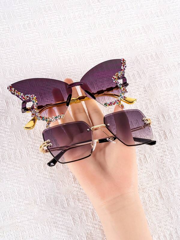 2pcs Frameless Butterfly Fashion Glasses, High-End Stylish Glasses For Women, Fashionable Street Style