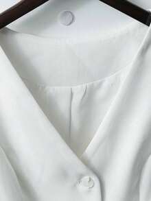 Top corto con cuello en V para mujer, estilo retro ajustado a la cintura, elegante de alta gama, para verano - Blanco - Ver 5