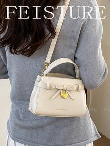 1pc FEISTURE Women's Solid Color PU Handbag With Metal Clasp, Magnetic Closure, Comes With Detachable Shoulder Strap - White - View 7