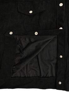 Veste courte élégante et décontractée pour femmes en velours côtelé avec patchwork, col en fausse fourrure, boutons devant, poches, manches longues. Top bomber polyvalent et décontracté, noir - Noir - Voir 8