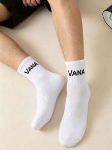 1/3/6 双装男女通用罗纹袜 | 黑色、白色和灰色，带有“VANA”标志 | 柔软透气，穿着舒适 | 休闲运动风 | 适合日常穿着、上学和运动活动 - 彩色 - 查看 2