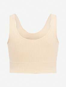1pc Ribbed Push-Up Bra, Anti-Slip & Anti-Curling Design, Lift & Push-Up, Adjustable Straps, Comfortable Crop Top, Suitable For Daily Wear, Light Sports, Yoga & Fitness, All-Day Comfort & Easy To Match - Apricot - View 6