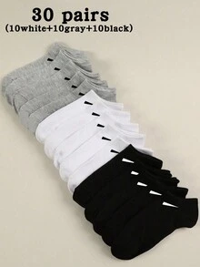 1/15/30 Pairs Unisex Cartoon Pattern Solid Color Boat Socks, Invisible Socks, Sports Socks, Basic Minimalist Breathable Soft Comfortable Fashion Versatile Socks, Couple Style, Suitable For Daily Or Outdoor Casual Wear - Multicolor - View 8