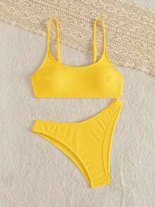 Conjunto de traje de baño para mujer, minimalista y elegante en magenta + multicolor, traje de baño casual y versátil para resort de playa - Amarillo - Ver 5