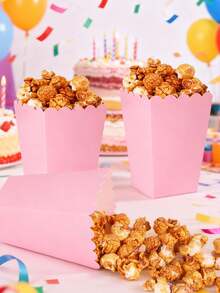 7-Color Mixed Paper Popcorn Buckets, Multicolor Mini Snack Boxes, Suitable For Popcorn, Candy, Cookies, Party Favors, Movie Night - Pink - View 2