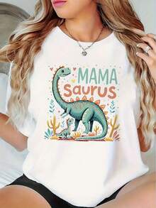 Camiseta de Mujer con Estampado de Dinosaurio a la Moda - Diseño de Mamá Dragón Adorable, Adecuada para Uso Diario - Blanco - Ver 2