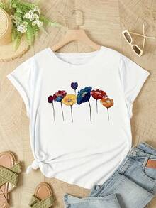 Camiseta de Cuello Redondo para Mujer, Nueva Blusa de Verano para Uso Diario - Blanco - Ver 2