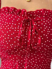Vestido casual de verano para mujer con estampado de lunares y volantes en el bajo con detalle de lazo en la espalda - Blanco y Negro - Ver 9