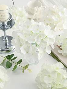 5PCS Artificial Simulation Hydrangea Bouquet, Simulation Bouquet, Suitable For Home, Dining Room, Living Room, Outdoor Garden Decoration, Used For Wedding, Family Garden, And Party Decoration, Artificial Flowers, Wedding Flowers, Bridal Bouquet, Wedding Decoration, Mother's Day Bouquet, Spring Decoration - Milky White - View 2